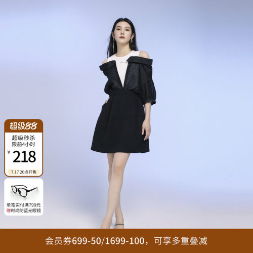 黑色中袖连衣裙