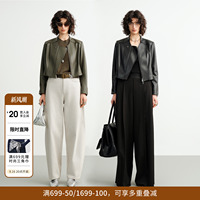 婉甸2026秋橄榄绿/黑色设计感斜拉链短款皮衣女外套1253O07FX4