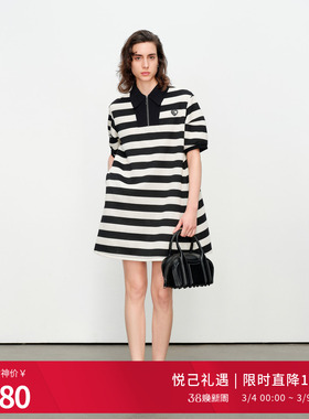 婉甸2025夏季新品米黑粗条纹针织连衣裙1242N05SX1YX