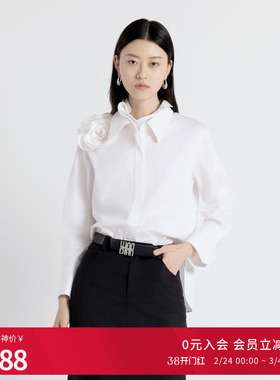 婉甸2025年秋季新品经典白立体立领绣花长袖衬衫上衣1243S02DZ1