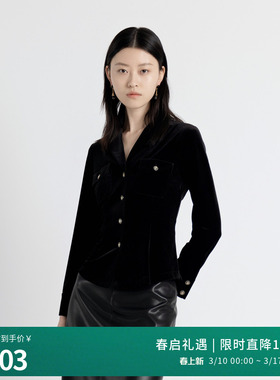 婉甸2025年秋季新品耀石黑丝绒衬衫金丝绒修身女外套1243S09RJ3