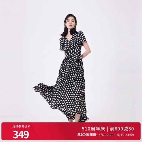 黑白大波点短袖连衣裙