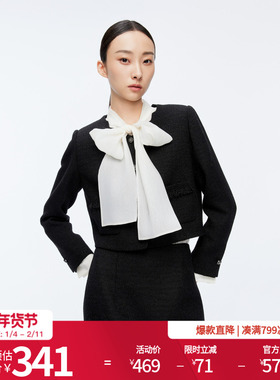 婉甸2025年冬季新品黑色粗花呢小香风西装毛呢短外套1244E03JN1