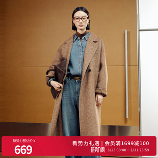 1244C09ZY2 棕榈咖双面呢大衣女毛呢外套长款 婉甸2025年冬季 新品