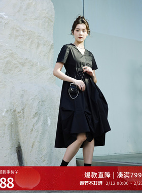 婉甸2025夏季新品黑色短袖连衣裙1242N04RS1