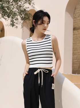 婉甸2025黑白条纹毛织背心百搭风针织衫1241W30XS4YX