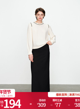 婉甸2025乳白色木耳边领套头上衣通勤风雪纺衫1241H03DY2