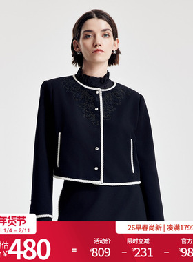 婉甸2026春新品黑色盘绣短外套H型中国风小香风外套1251O05ZY1