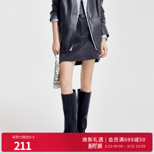 婉甸2026春新品 系腰带半身裙通勤短裙1251K05GX2 大象灰灯芯绒A版