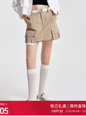 婉甸2026春季新品卡其色工装短裙裤短款A型1251P12SX2