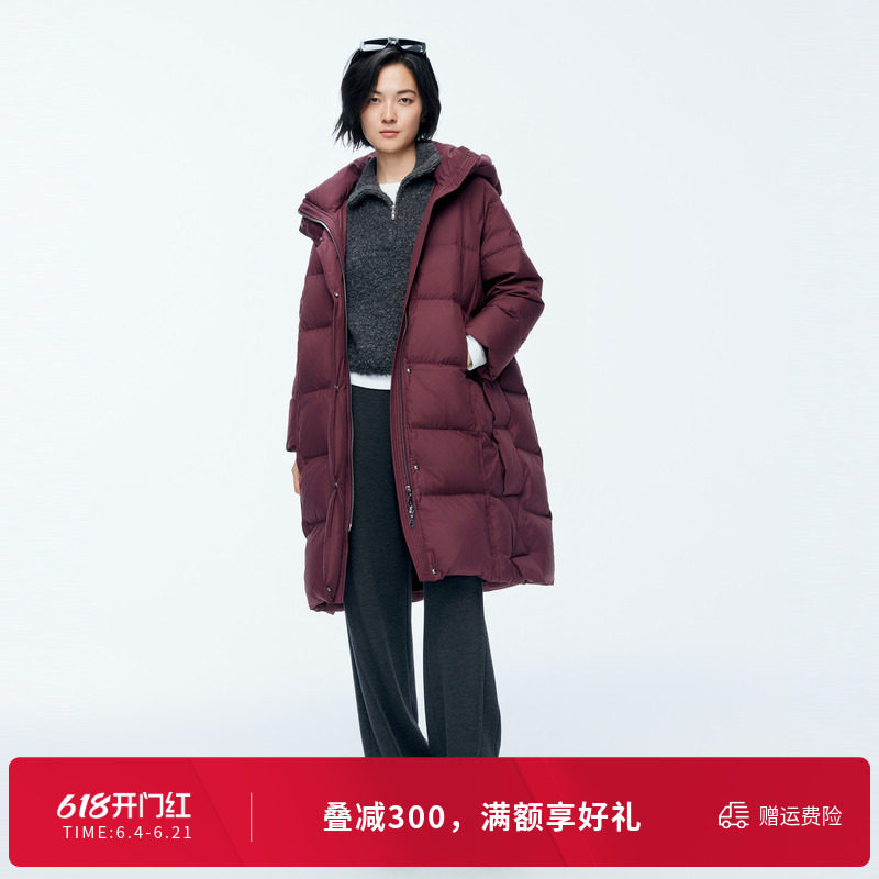 婉甸冬季安可拉红保暖带帽加厚长款羽绒服1244D17GS3