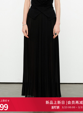 婉甸2026夏季新品黑色压褶裙裤中高腰宽松微弹阔腿裤1252P14YJ3