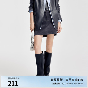 婉甸2026春新品 系腰带半身裙通勤短裙1251K05GX2 大象灰灯芯绒A版