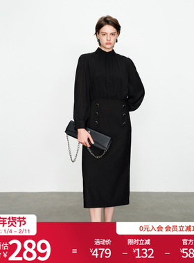 婉甸2025黑色长袖连衣裙通勤风1241N06DY1