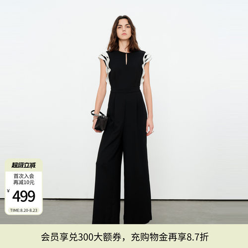 婉甸2026夏季新品拼接连身高腰荷叶边阔腿裤连体衣长裤1252J01JD3