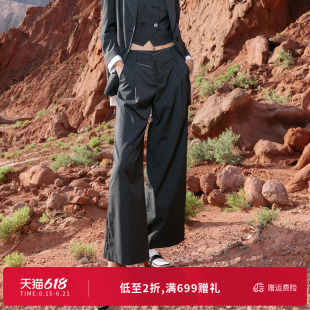 婉甸深灰条纹阔腿裤通勤风休闲裤1241P13SX4