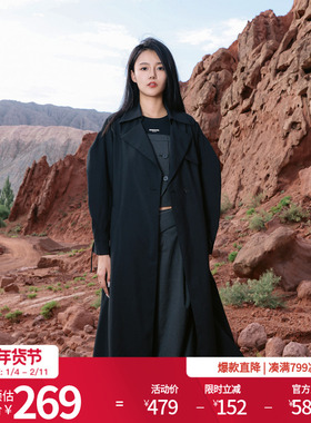 婉甸2025黑色长款风衣百搭风外套1241B04SM4