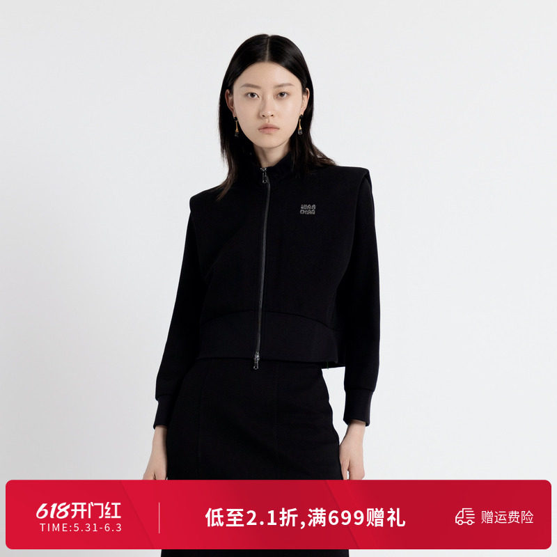 婉甸秋季黑色拉链运动风长袖翻领式收腰外套1243O04GL2