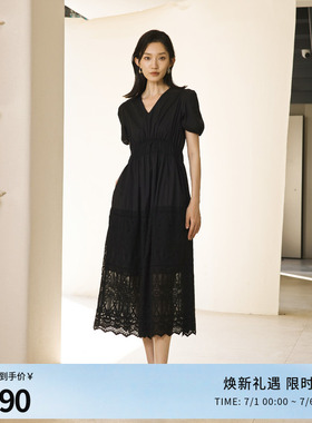 婉甸夏季黑色短袖连衣裙1242N10RS2