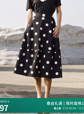 婉甸2025夏季新品黑白大波点长裙通勤半身裙1242K20RS3