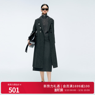 毛呢外套大衣女1244C14SX3 火山灰双面呢中长款 婉甸2025年冬季 新品