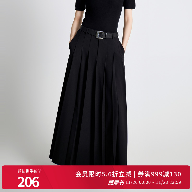 秋季新黑缎面伞裙丝绒A字半身裙