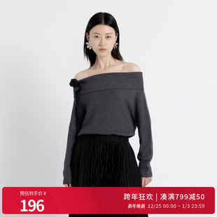 套头衫 婉甸2025年秋季 毛织露肩上衣时尚 岩石灰长袖 1243W16DM4 新品