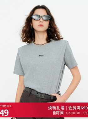 婉甸2026夏季新品原灰色短袖休闲风女士一字肩圆领T恤1252T15GS4