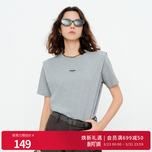 休闲风女士一字肩圆领T恤1252T15GS4 原灰色短袖 婉甸2026夏季 新品