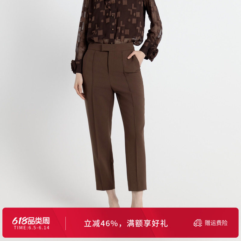 婉甸秋季坚果棕合体裤微弹直筒长裤243P14MD3
