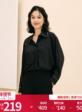 婉甸2025年秋季新品黑色长袖衬衫1243S14DY4YX