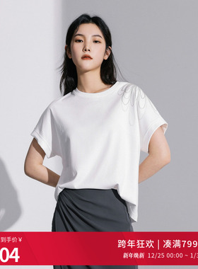 婉甸2025夏季新品云白色短袖T恤圆领绣花短袖1242T22RS4YX
