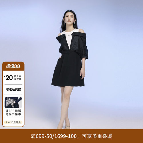 黑色中袖连衣裙