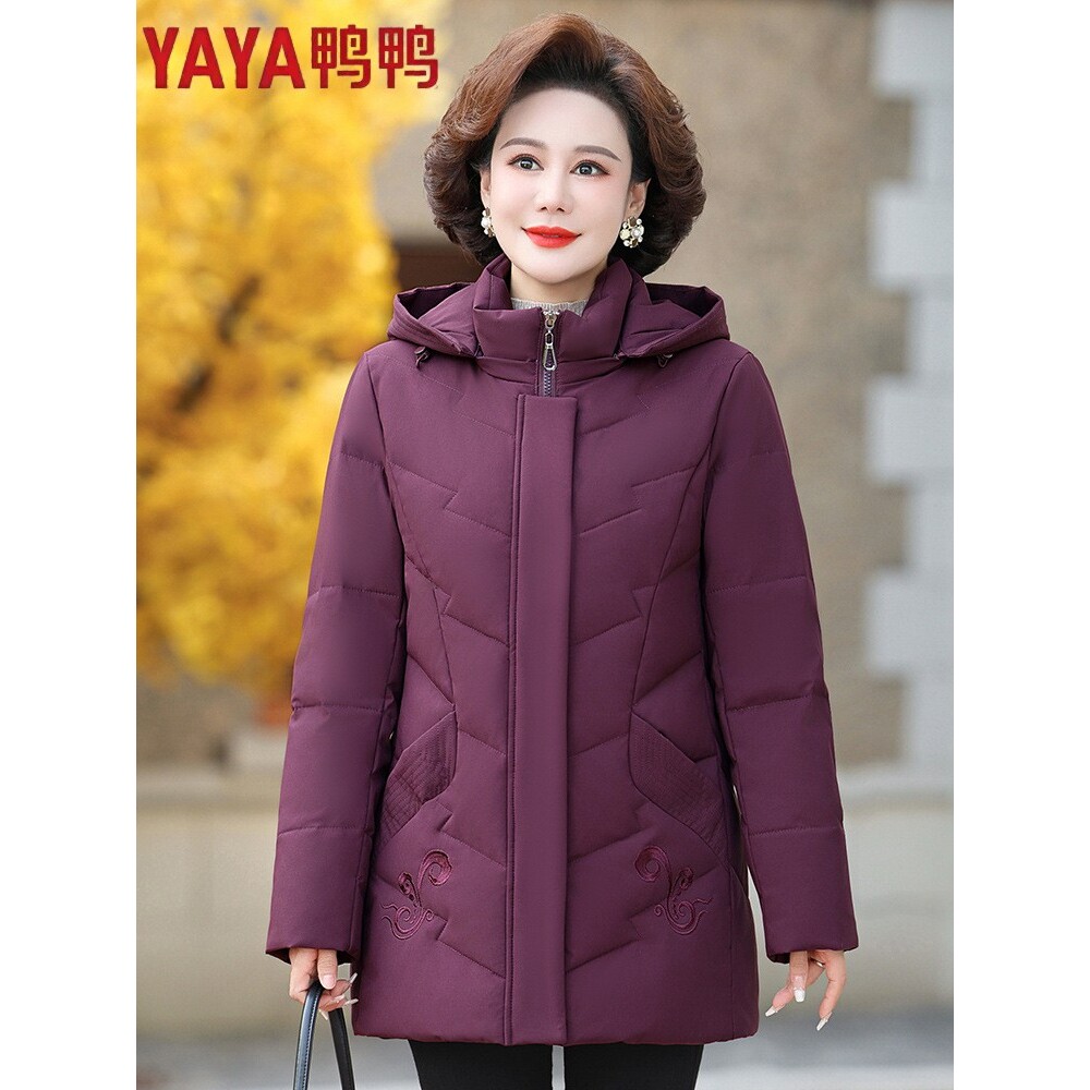 鸭鸭官方旗舰店2026新款洋气连帽妈妈羽绒服女短款大码加厚中老年