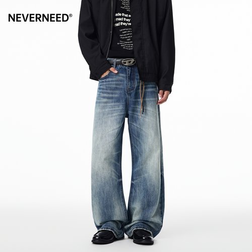 NEVERNEED美式水洗牛仔裤男女