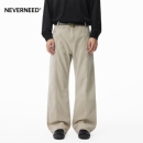 潮牌宽松休闲水洗微喇裤 美式 男秋季 NEVERNEED解构拼接直筒牛仔裤