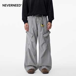 cleanfit多口袋伞兵裤 NEVERNEED拼接解构工装 美式 男女秋季 休闲裤