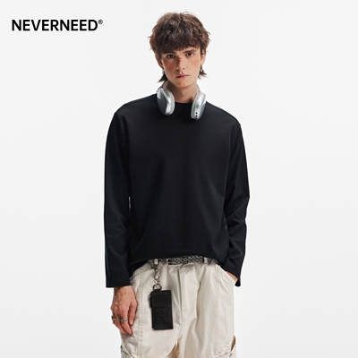 NEVERNEED240g重磅圆领长袖T恤男
