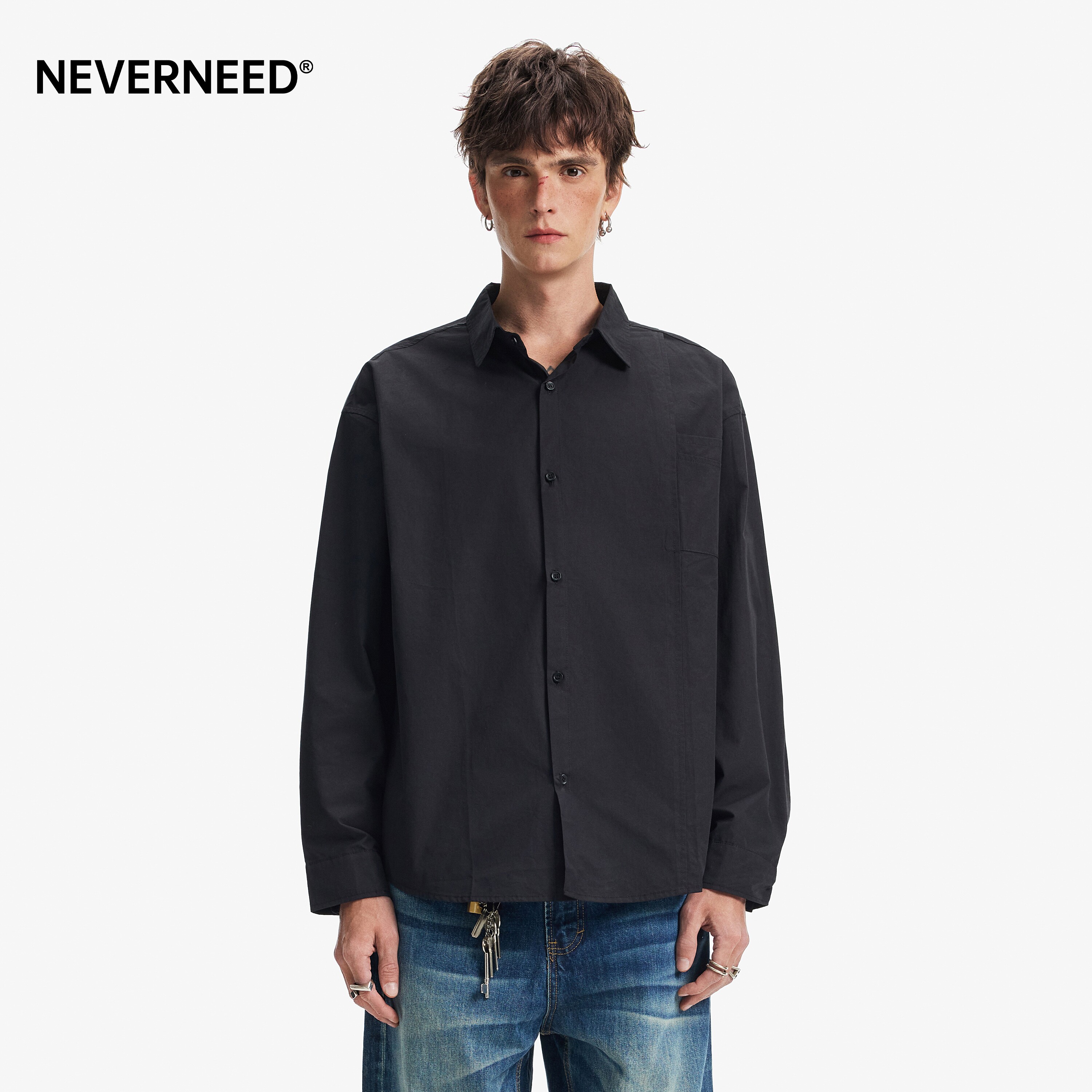 NEVERNEED美式基础款通勤衬衫男图片