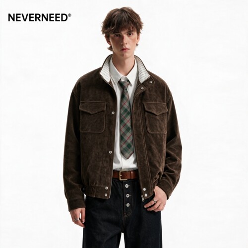 NEVERNEED美拉德灯芯绒夹克男女秋季美式cleanfit短款立领外套潮