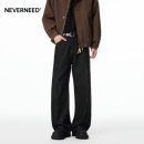 cleanfit宽松A字阔腿裤 男女秋季 潮 复古黑原色牛仔裤 NEVERNEED美式