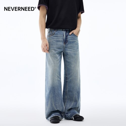 NEVERNEED莱赛尔直筒牛仔裤男