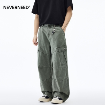 NEVERNEED拼接工装牛仔裤男女