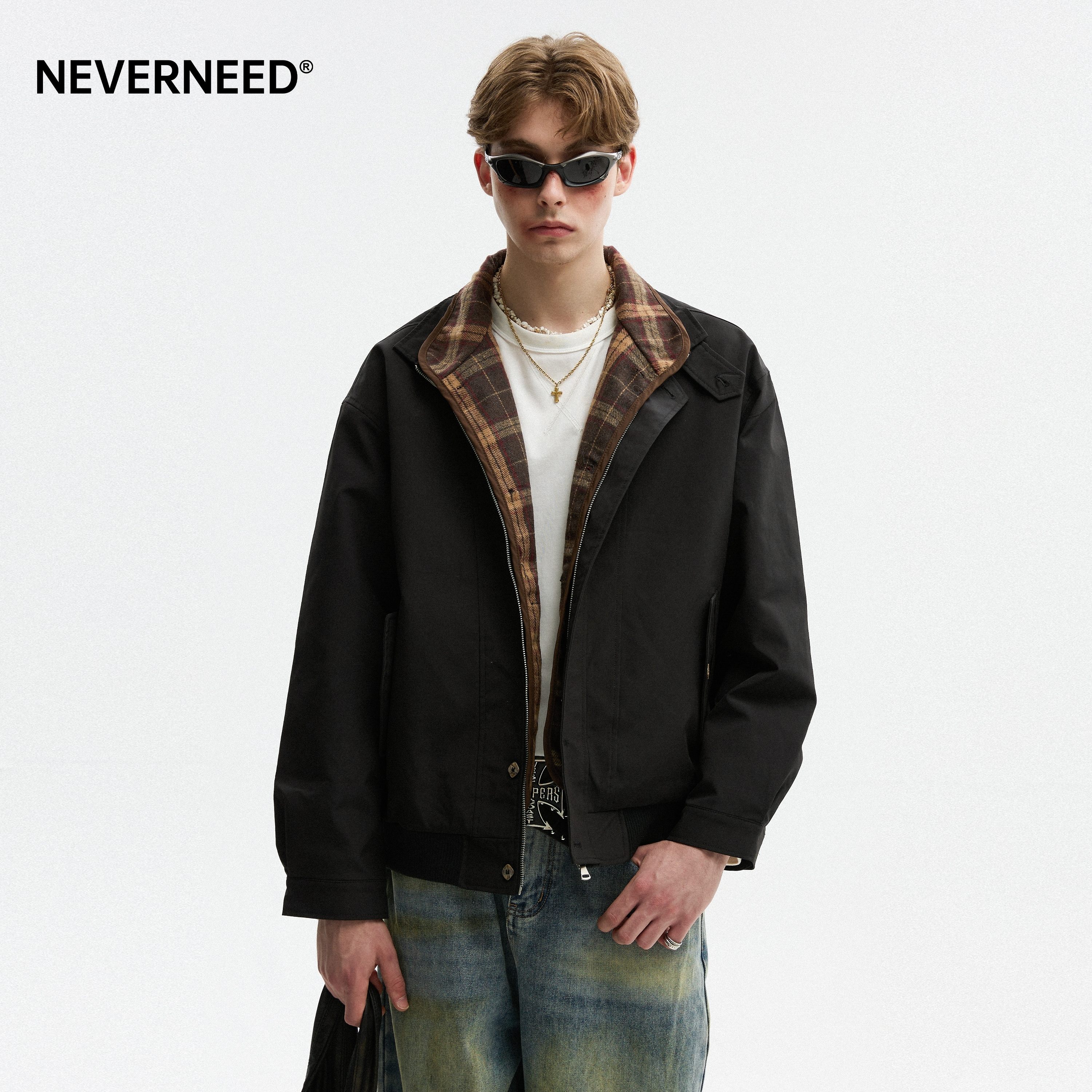NEVERNEED假两件翻领夹克男女图片