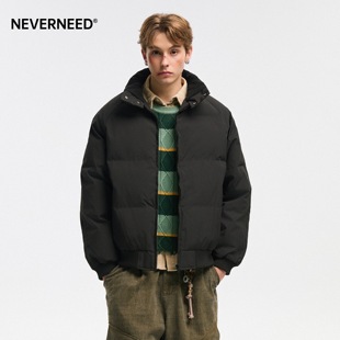 NEVERNEED立领短款棉服男女冬季美式保暖情侣宽松休闲面包服外套