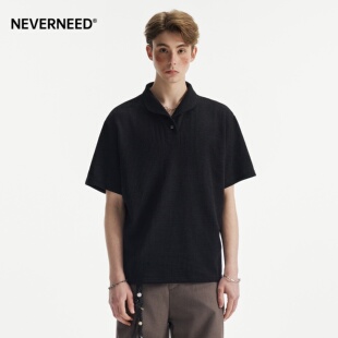 NEVERNEED罗马格正肩短袖T恤男女夏季美式cleanfit老钱风半袖体恤