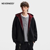 潮牌双拉链开衫 NEVERNEED460g重磅撞色连帽卫衣男女春季 美式 外套