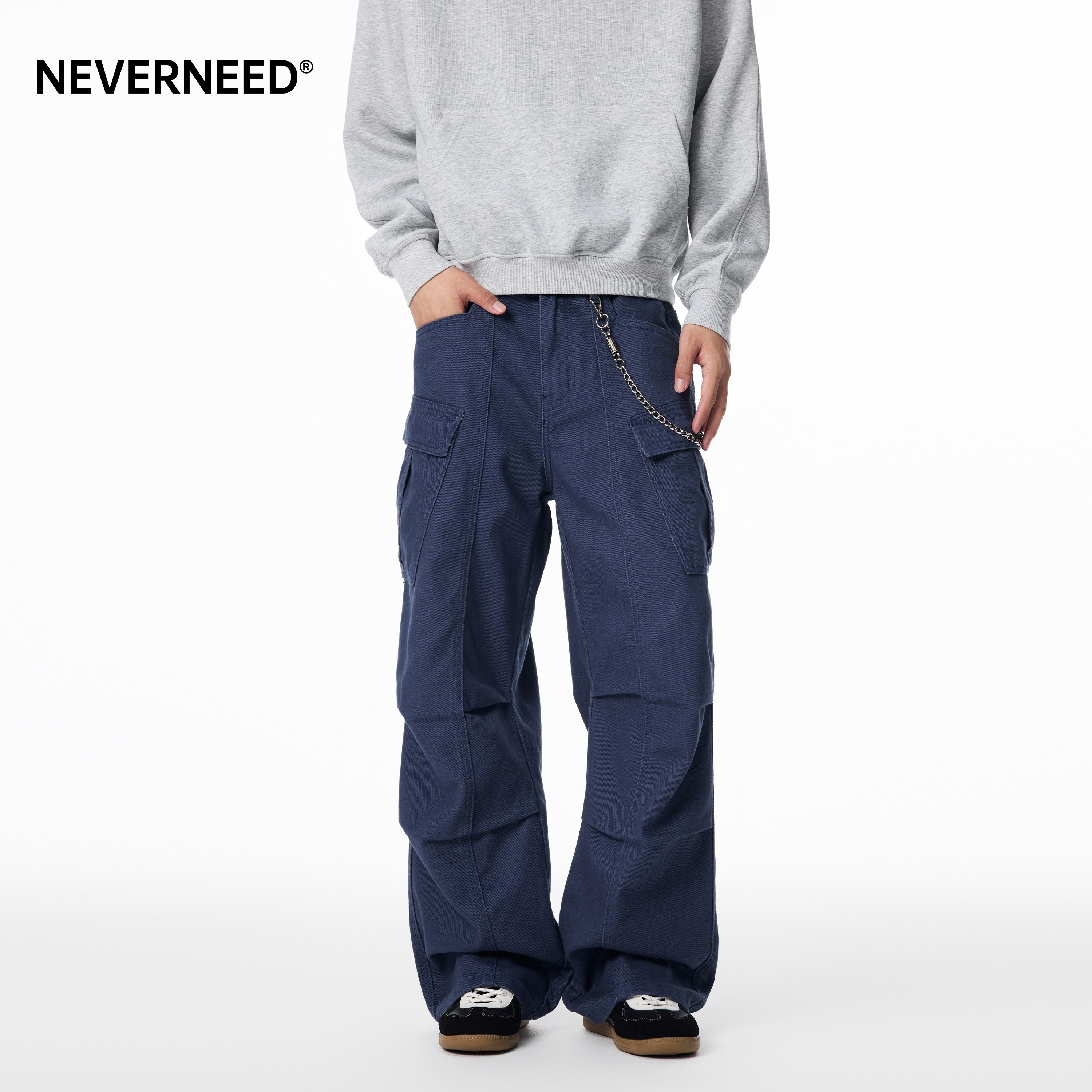 NEVERNEED美式工装直筒休闲裤男图片