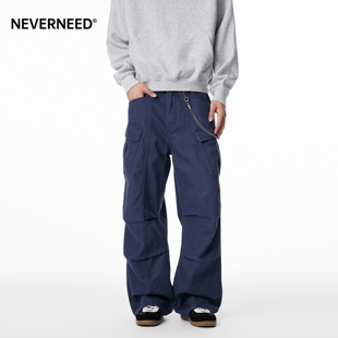 cleanfit多口袋伞兵A字长裤 NEVERNEED褶皱工装 美式 男女秋季 休闲裤
