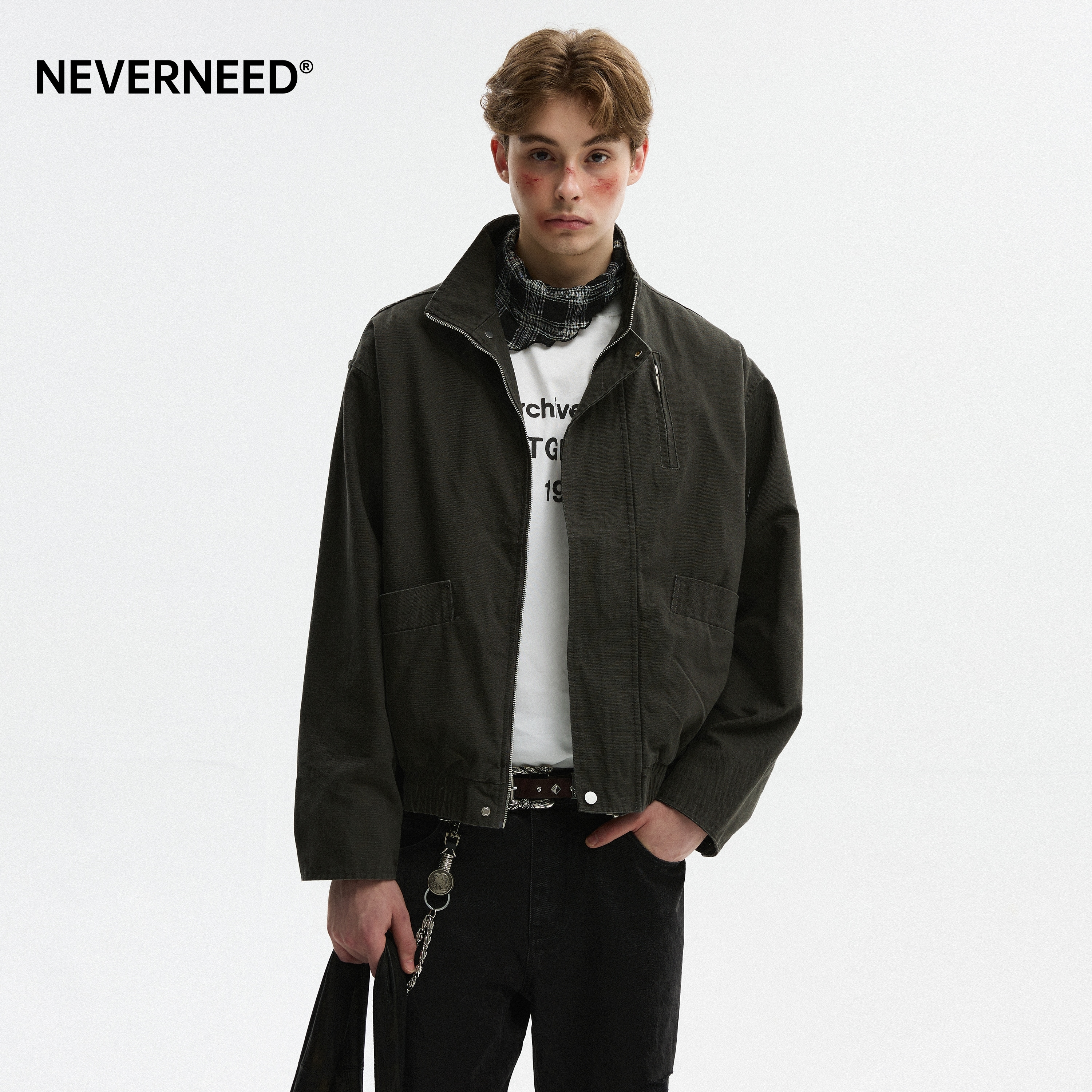 NEVERNEED巴恩风boxy短款夹克男女美式复古bomber飞行员工装外套